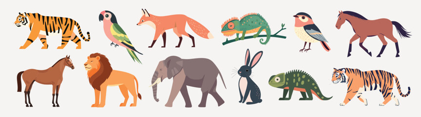 Wall Mural - colorful animal vector illustrations, isolated vector set