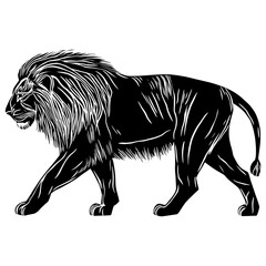 Wall Mural - lion wood block print wildlife drawing animal vector