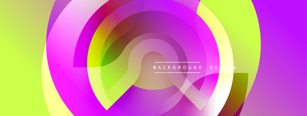 Poster - Abstract vibrant design. Circular layers blend pink, purple, yellow hues. Modern graphic element for backgrounds, presentations.
