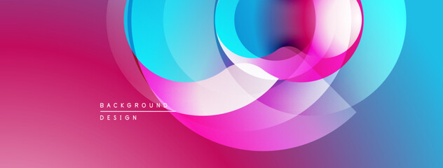 Poster - Abstract design features overlapping circles, vibrant pinks, blues. Gradient colors create dynamic visual effect. Modern background texture.