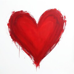 Poster - Red heart symbol painted with brush strokes on white background. Expressive art, love concept, valentine design. Brushstroke texture adds dynamism, abstract design. Red splash art, vibrant color,