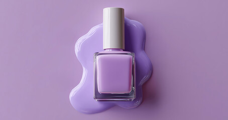 Poster - This luxurious gel nail polish in lavender sits elegantly on a smooth purple surface. The vibrant color highlights the polished bottle, perfect for a classy manicure experience.