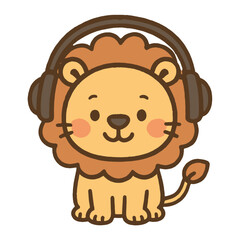 Wall Mural - cute lion wearing headphones illustration vector