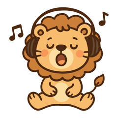 Wall Mural - cute lion enjoying music vector