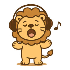 Wall Mural - cute lion singing joyfully vector