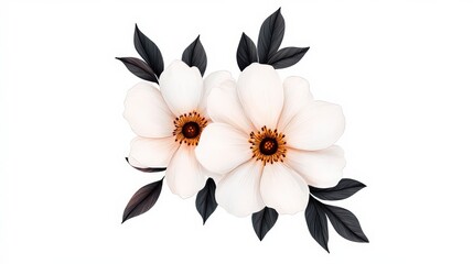 Poster - Elegant Circular Layout of Cosmos Flowers in a Sketch Style with Delicate Leaves