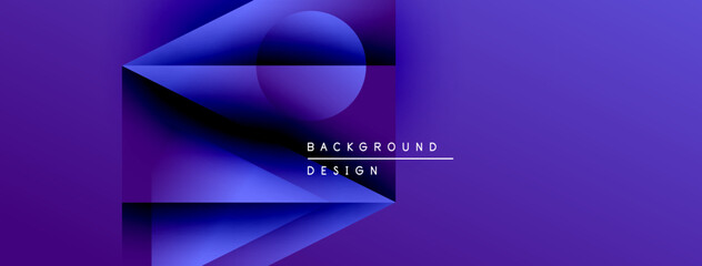 Poster - Abstract purple design features geometric shapes, gradients, text reading background design. Modern aesthetic, vibrant colors, simple composition.