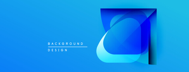 Poster - Bright blue background features layered geometric shapes. Modern design elements create visual depth, simple yet striking.
