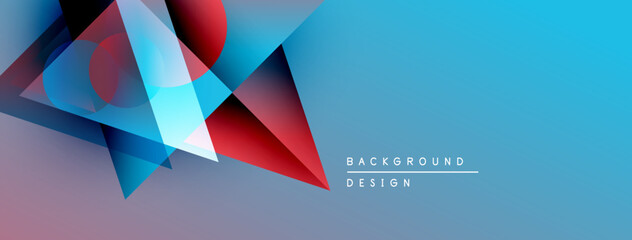 Poster - Abstract geometric shapes overlap, creating dynamic visual effect. Blue, red, purple hues blend smoothly. Modern design element.
