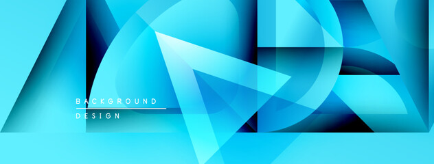 Poster - Abstract blue background features geometric shapes, gradients, overlapping layers. Modern design elements create dynamic visual texture.