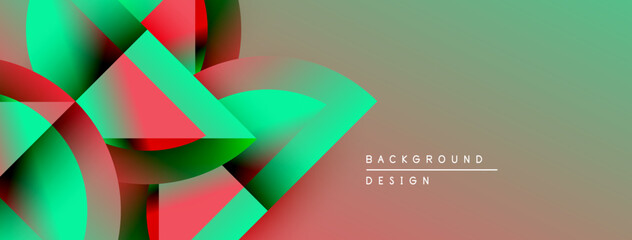 Poster - Abstract geometric shapes blend vibrant green, red hues. Gradient background creates dynamic visual effect. Modern design element.