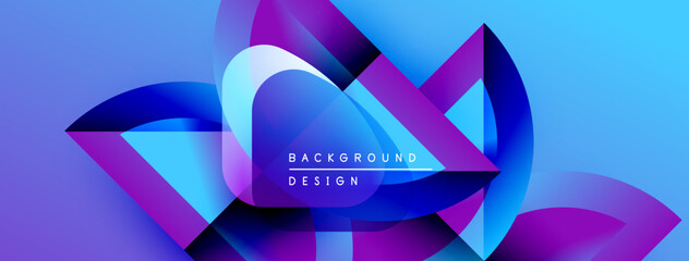 Poster - Abstract geometric shapes blend vibrant blues, purples. Modern design evokes energy, movement, depth. Background features text background, design.