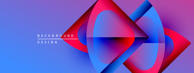 Poster - Abstract geometric shapes overlap, creating vibrant blue, red gradients. Modern design elements suggest dynamic energy, visual impact.