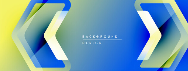 Poster - Abstract geometric background. Blue, yellow gradients create dynamic arrow shapes. Modern design suitable for banners, presentations.