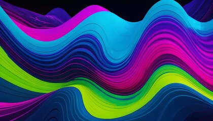Aufkleber - Abstract colorful wavy lines with green blue and pink shades on a dark background illustration art