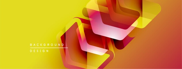 Poster - Abstract geometric shapes overlap, creating vibrant color gradients. Yellow dominates background, with orange, pink highlights. Modern design element.