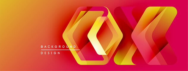 Poster - Abstract gradient background. Geometric shapes overlap, creating dynamic visual effect. Warm colors dominate design. Text reads background design.