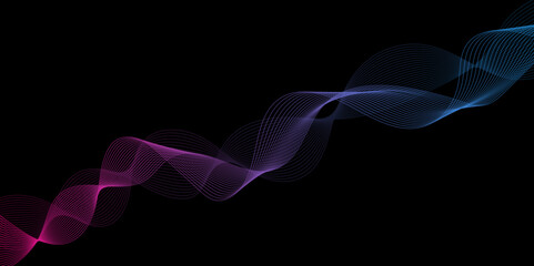 Poster - abstract black background with purple line. modern template abstract design flowing particles digita