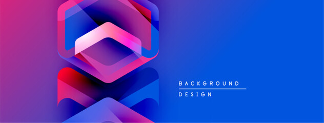 Poster - Abstract geometric shapes blend vibrant purple, pink, blue hues. Modern design suggests digital art, technology background.