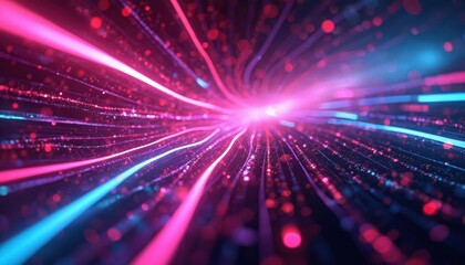 Poster - Mesmerizing neon lights form dynamic abstract patterns in vibrant spectrum. Visual display of energy technology, futuristic, captivating. Digital innovation, modern design. Space backdrop, vibrant