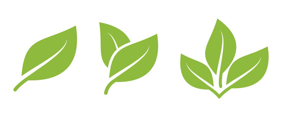 Poster - Green leaf icons. Simple leaves symbol set. Transparent PNG and vector illustration.