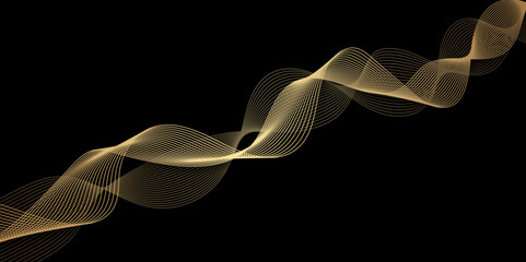 Poster - abstract black background with golden line. modern template abstract design flowing particles digita