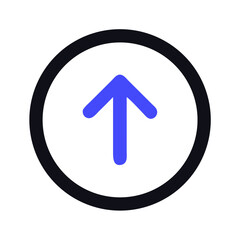 Poster - Blue arrow inside dark gray circle pointing upwards on White