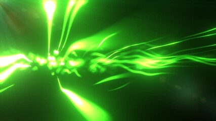 Poster - Abstract dynamic green energy lines and waves, bright glowing lights on dark background, digital concept