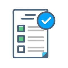 Poster - Completed task document icon with checklist and blue checkmark