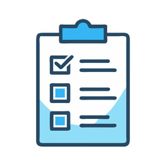 Poster - Blue clipboard with checklist in cartoon illustration style