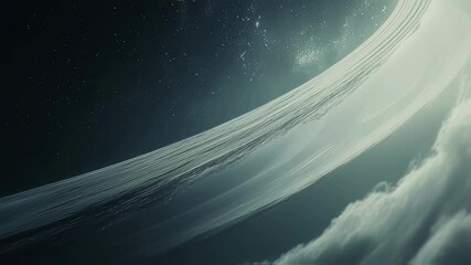 Wall Mural - clouds are swirling around a majestic, ringed planet as it rotates slowly in the vast expanse of spa