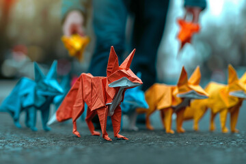 Poster - creative and beautiful origami fox generative ai design
