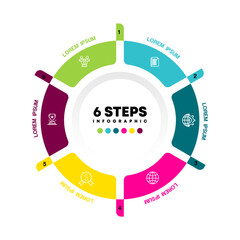 Poster - Infographic circular diagram with 6 options. Round chart that can be used for business analytics, data visualization and presentation. Vector eps