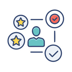 Poster - Person and stars with checkmark flat design illustration