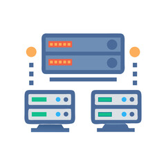 Poster - Flat vector illustration of networked servers on White Background