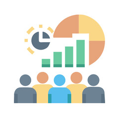 Poster - team analyzing market data performance in a company meeting