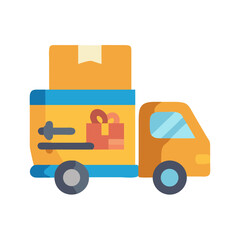 Poster - Delivery truck carrying packages and gifts vector illustration