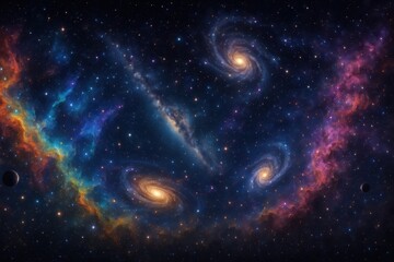 Wall Mural - vibrant cosmic tapestry a fantastic journey through multicolored nebulae galaxies stars and planets 