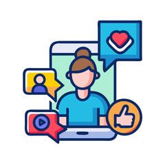 Poster - Mobile device with social media feedback icons illustration art