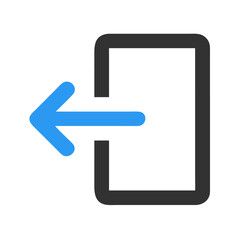 Aufkleber - Blue arrow exiting grey door outline on White Background