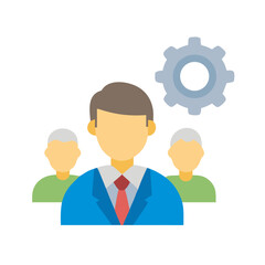 Poster - Teamwork and Collaboration: Flat Design of People with Gear