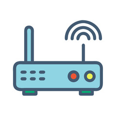 Poster - Isolated light blue Wi-Fi router with antennae on White Background