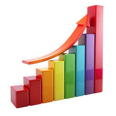 Fototapete - A vibrant 3d bar chart indicating growth and success with rising arrow in a black background