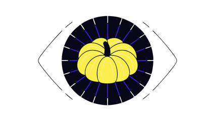 Poster - symmetrical yellow pumpkin on white background, radiating vibrant lines, creating striking visual effect