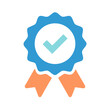 © Xihan - Blue and orange tick badge icon on White Background