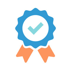 Poster - Blue and orange tick badge icon on White Background