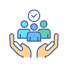 Poster - Icon showing hands supporting a team with checkmark above