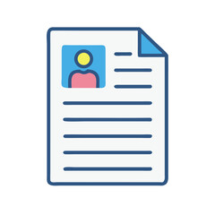 Poster - Stylized resume icon with profile, blue outline and content
