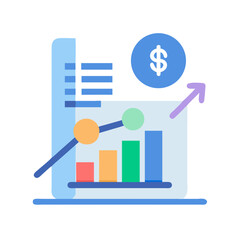 Poster - Flat illustration showing data graph trending upward with dollar