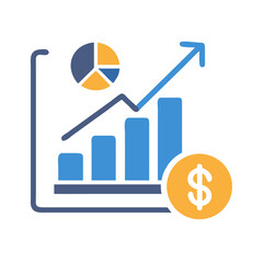 Poster - bar graph with pie chart and rising arrow illustration